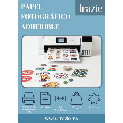 Papel fotografico adherible Glossy brillante A4