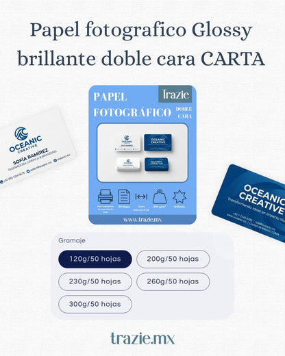 Papel Fotografico Glossy brillante doble cara Carta