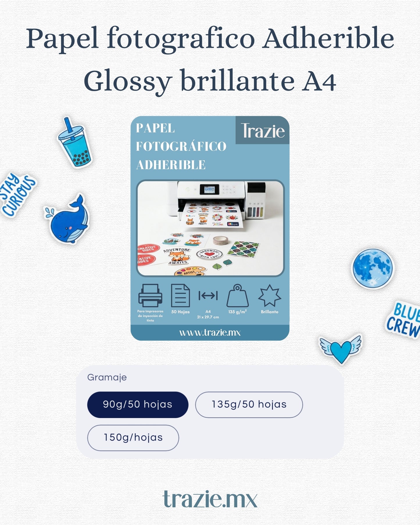 Papel fotografico adherible Glossy brillante A4