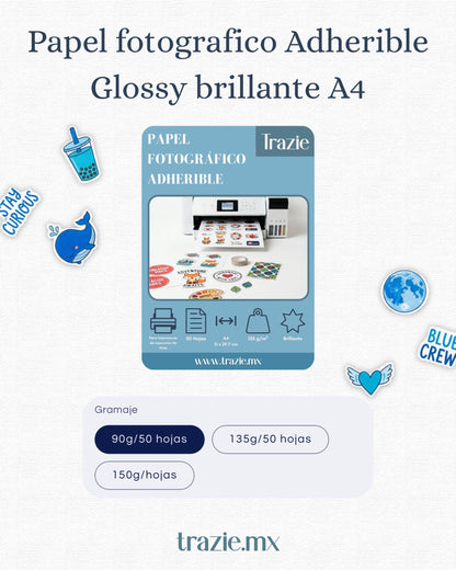 Papel fotografico adherible Glossy brillante A4